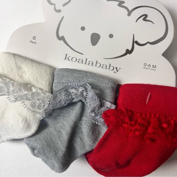 KoalaBaby Dressy Ankle Socks with Lace Detail 6 Pack Sz 0-6 M - Picture 7 of 12